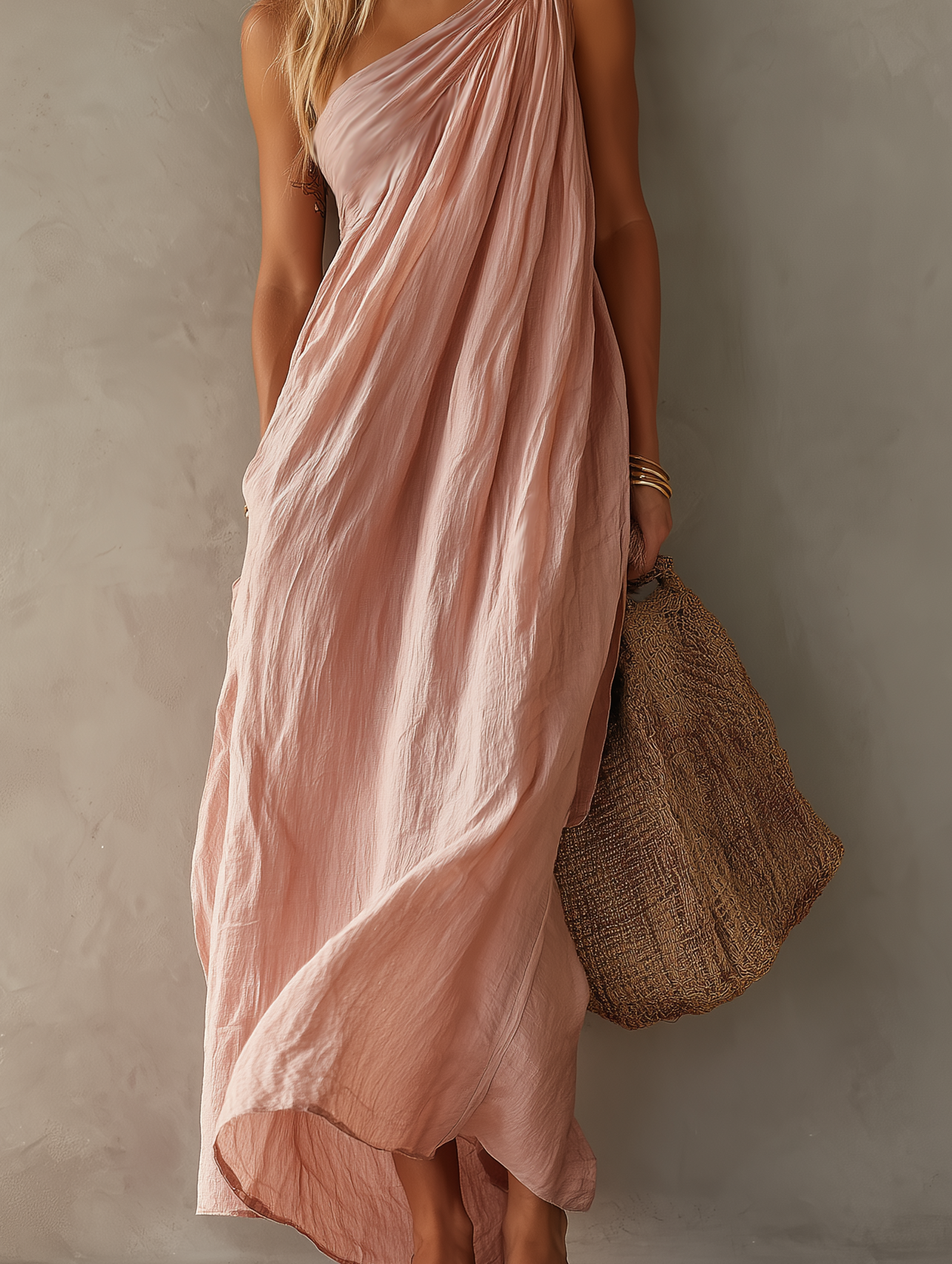 Trendé™ | Novalie Baumwoll-Leinen-Maxikleid mit One-Shoulder-Design und ärmellosem Schnitt