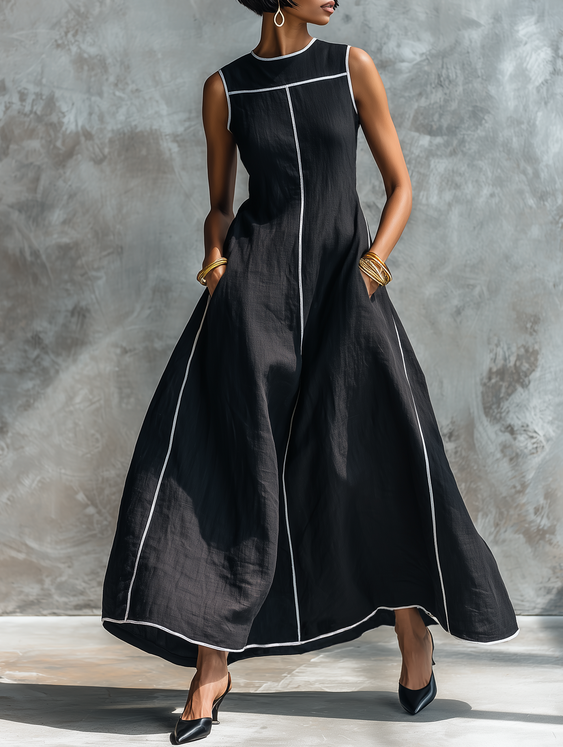 Trendé™ | Samanta Leinenmix-Maxikleid mit Rundhalsausschnitt und ärmellosem Schnitt