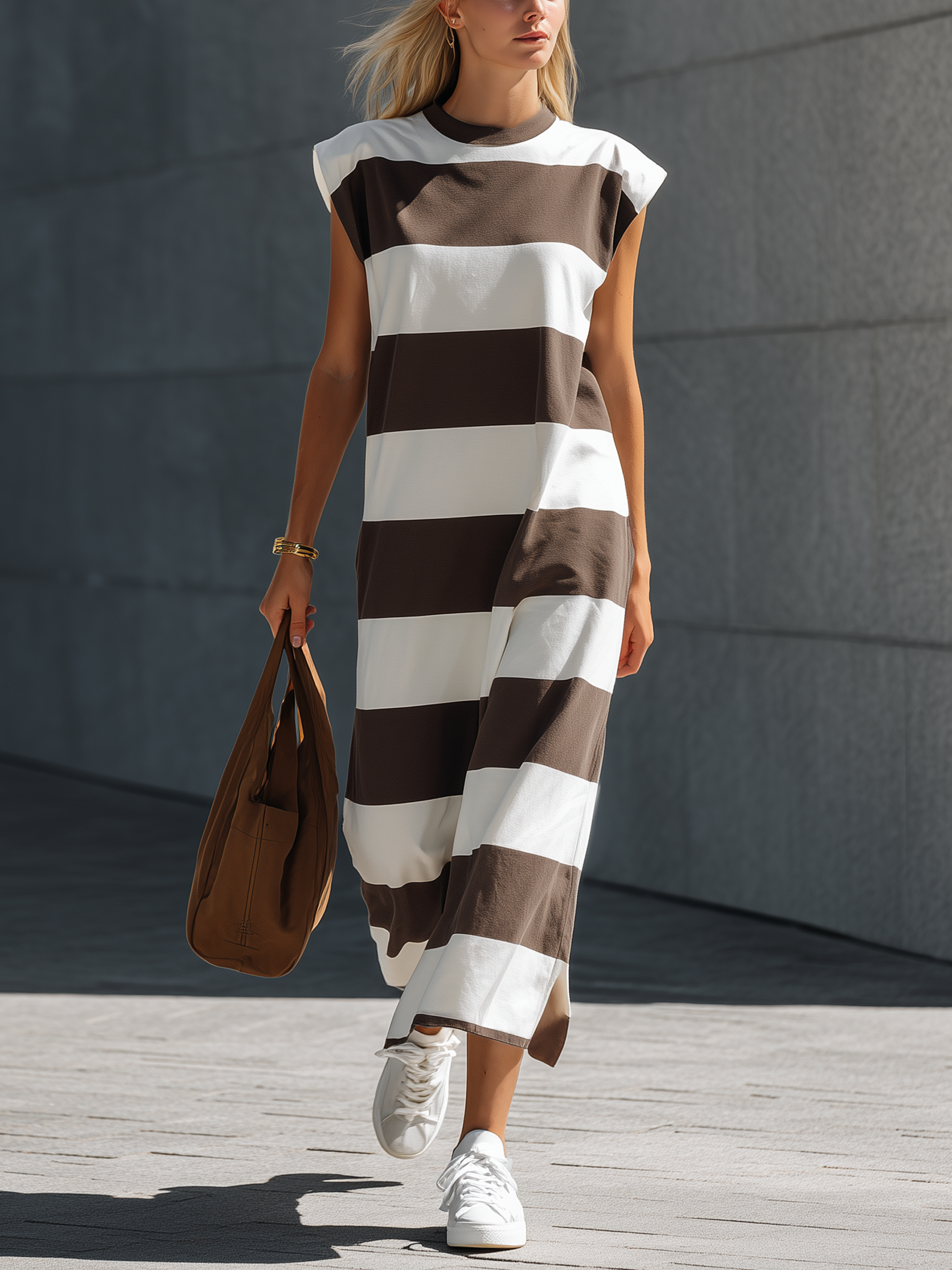 Trendé™ | Yasmina Strick-Maxikleid mit Rundhalsausschnitt und ärmellosem Schnitt