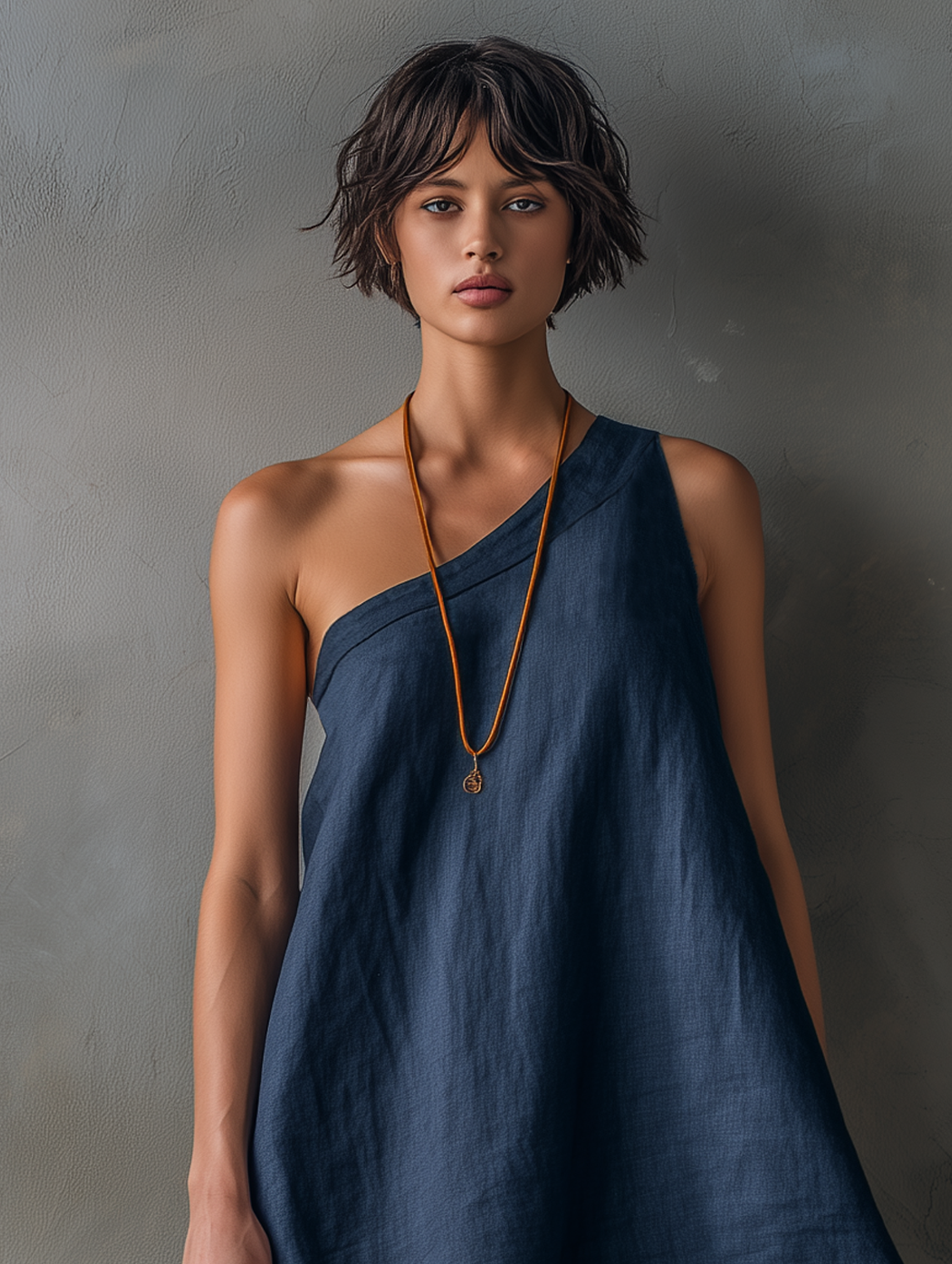 Trendé™ | Zita Leinenmix-Minikleid mit One-Shoulder-Design und ärmellosem Schnitt