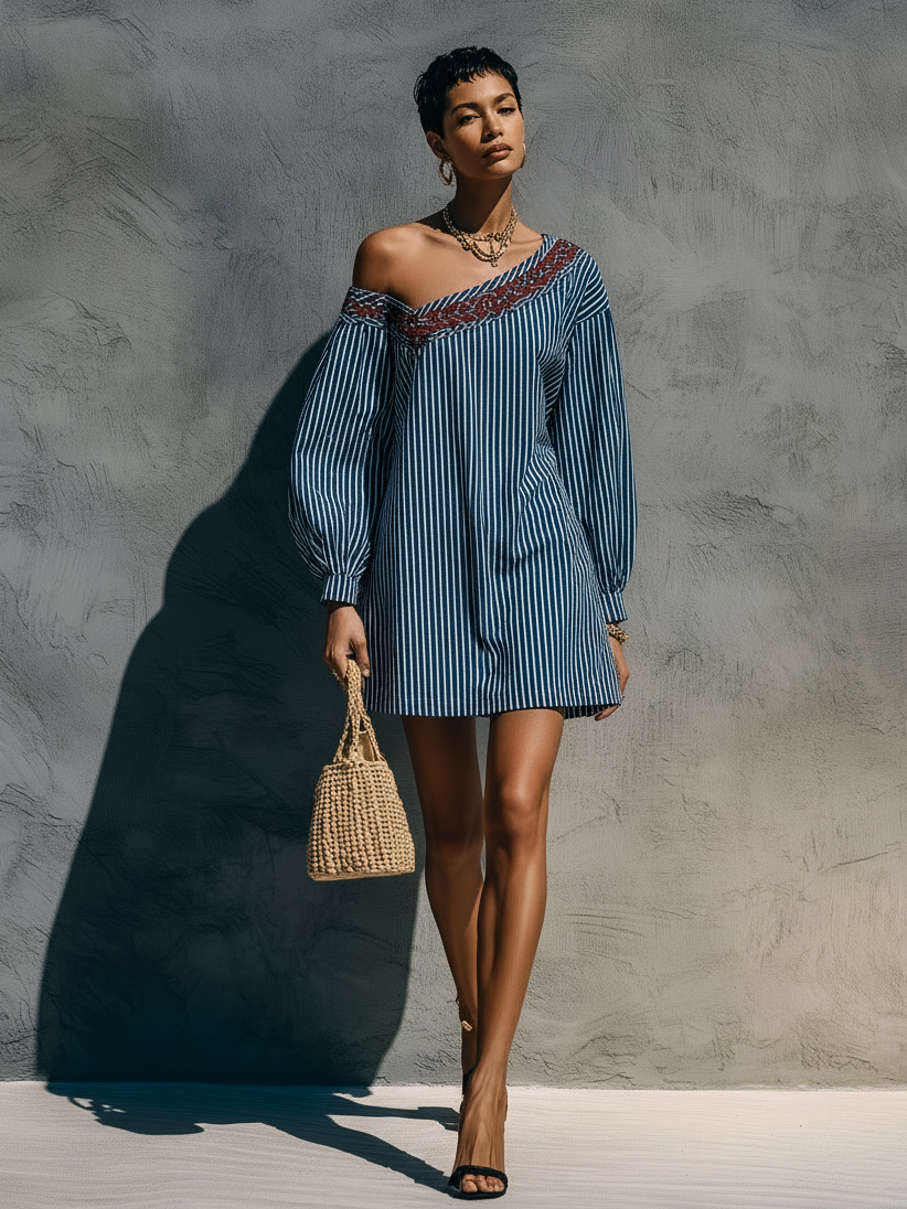 Trendé™ | Estelle Minikleid mit One-Shoulder-Design und Stickerei