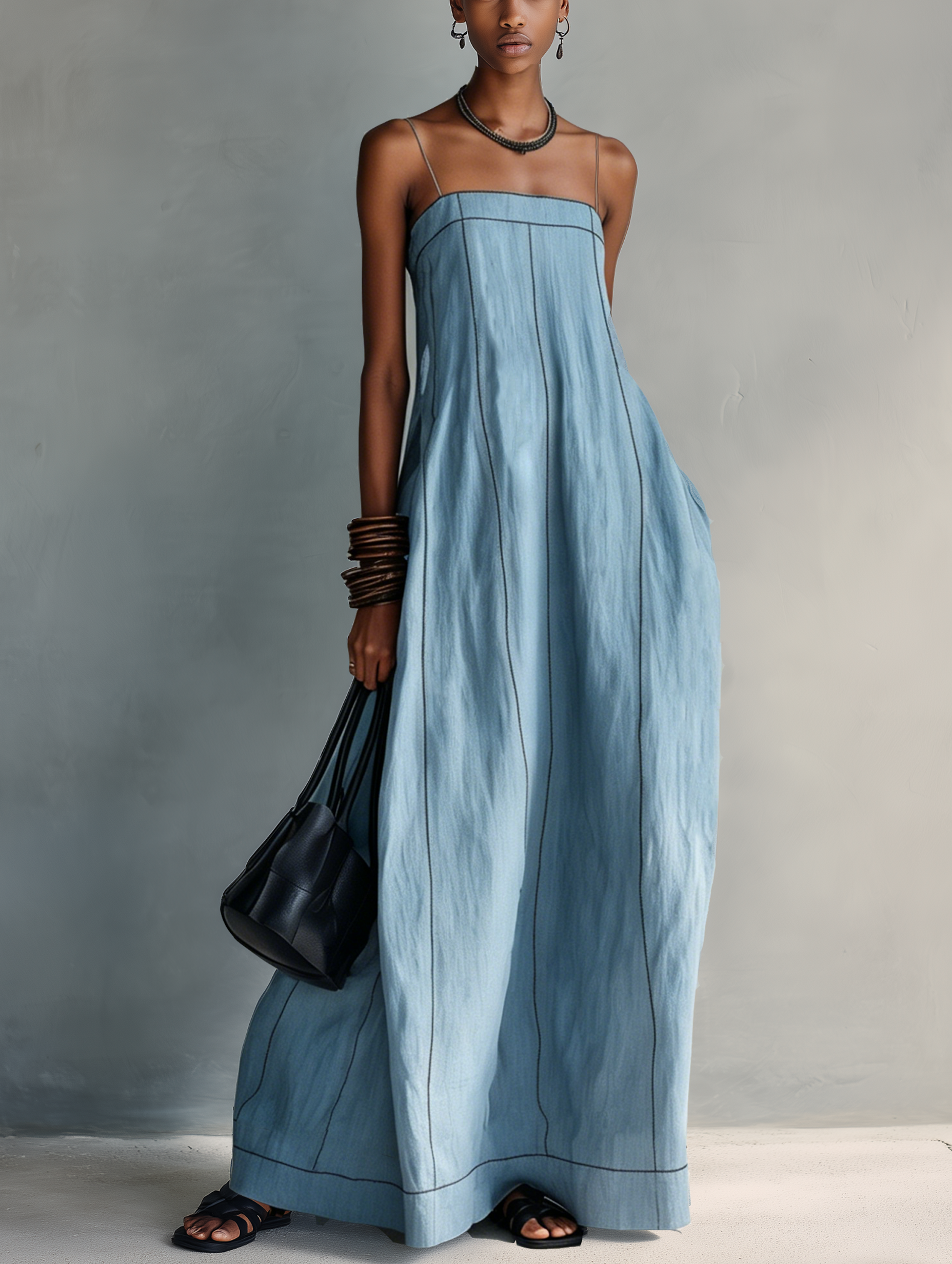Trendé™ | Ida Baumwoll-Leinen-Maxikleid mit ärmellosem Schnitt