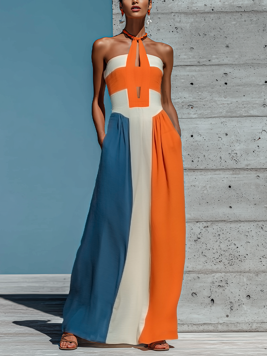 Trendé™ | Karina Maxikleid mit schulterfreiem Schnitt und Neckholder-Ausschnitt