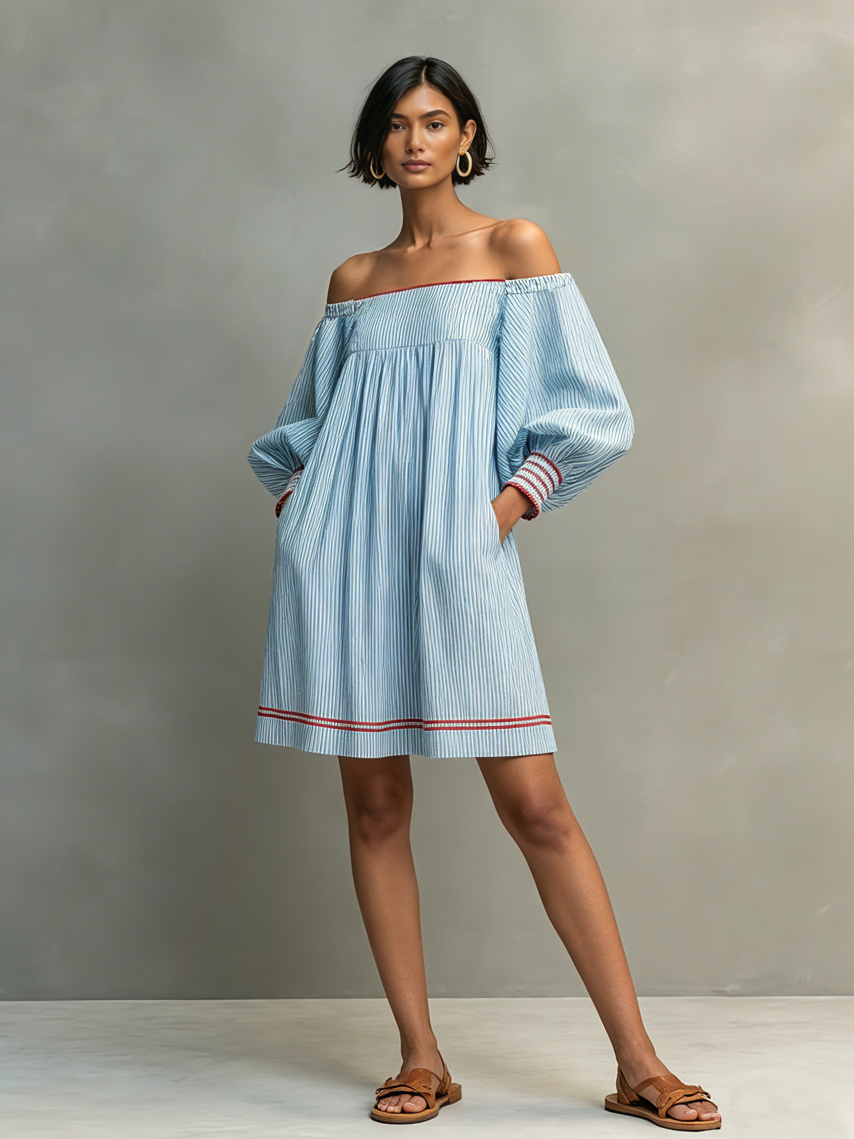 Trendé™ | Ivana Minikleid mit Laternenärmeln und Streifenmuster