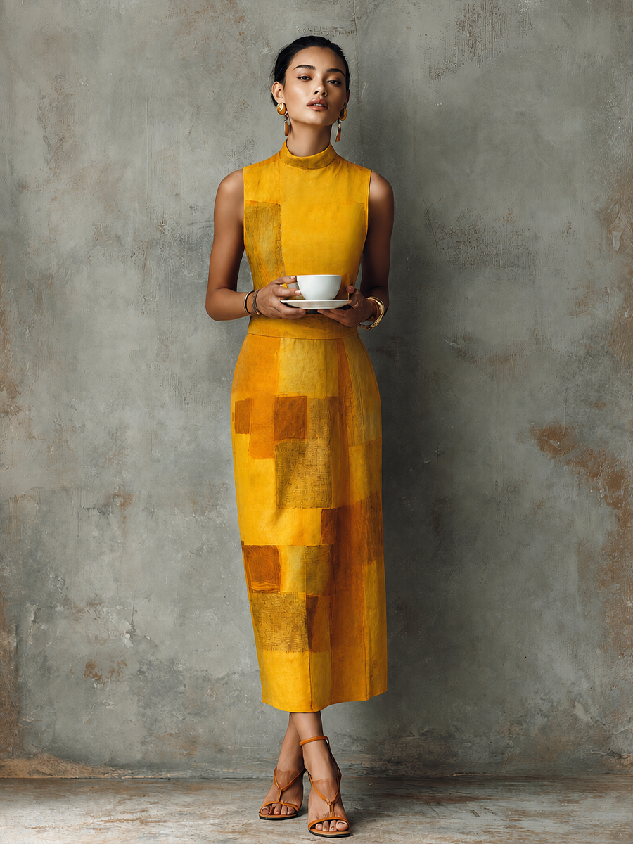 Trendé™ | Clara Baumwollmix-Midikleid mit ärmellosem Schnitt und Print