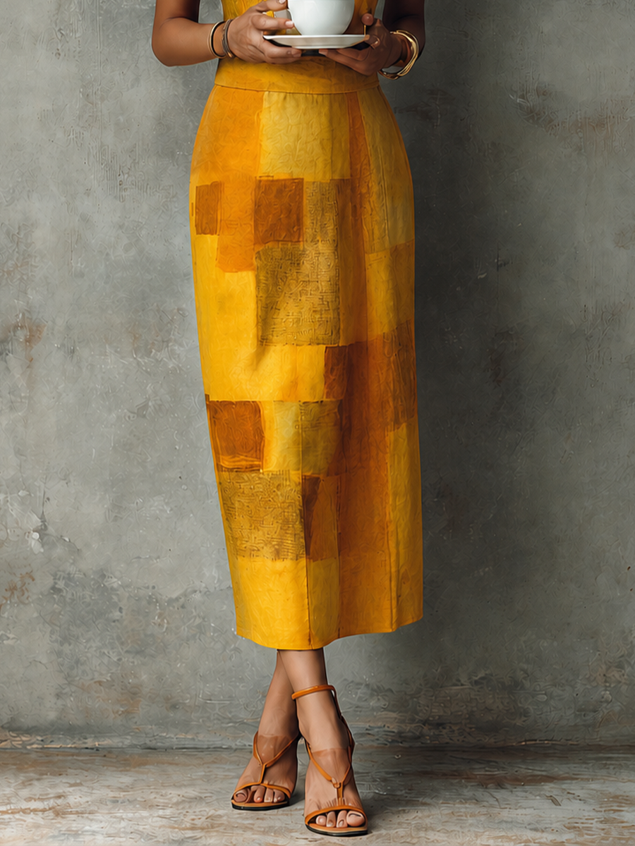 Trendé™ | Clara Baumwollmix-Midikleid mit ärmellosem Schnitt und Print