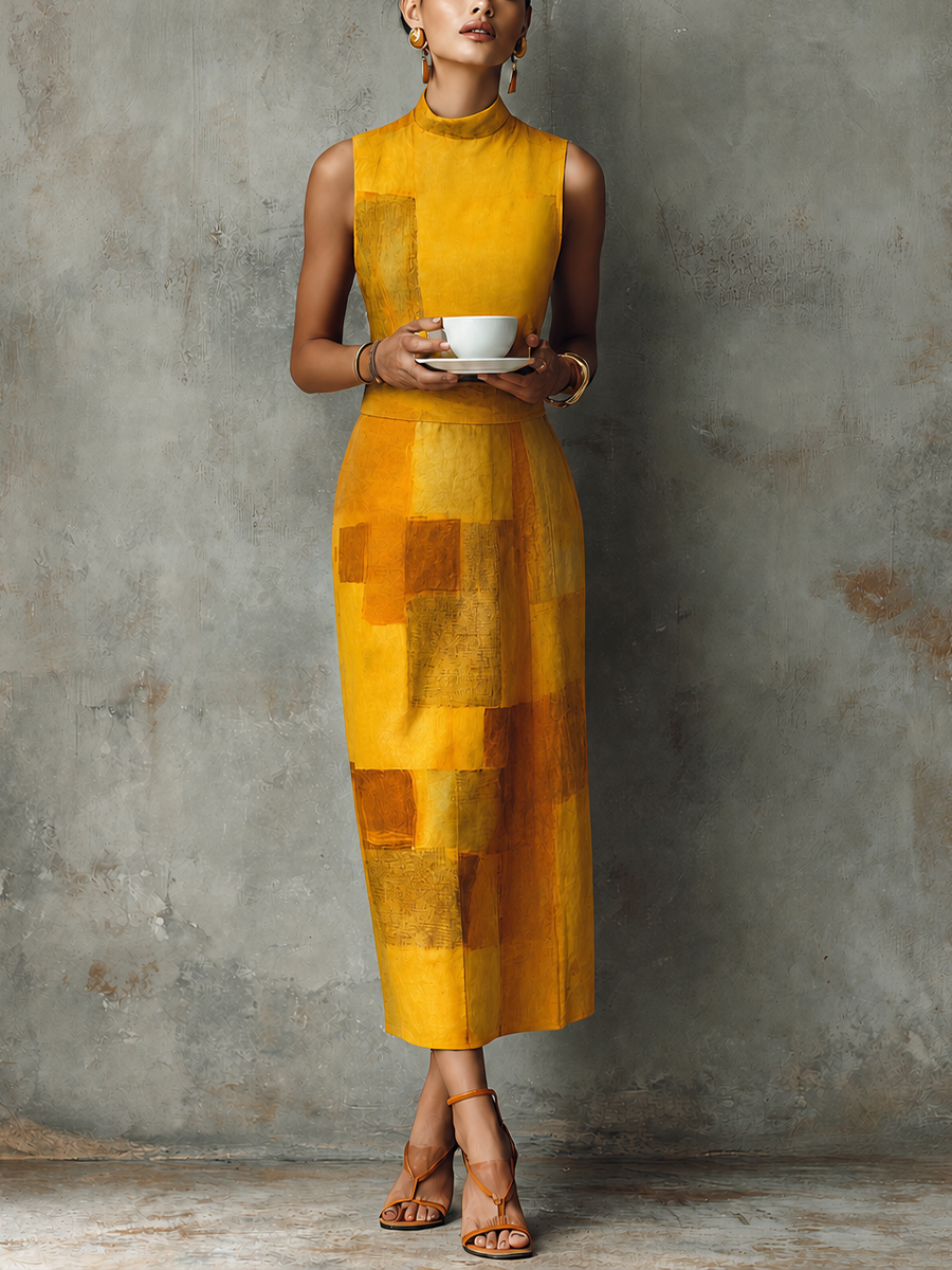 Trendé™ | Clara Baumwollmix-Midikleid mit ärmellosem Schnitt und Print