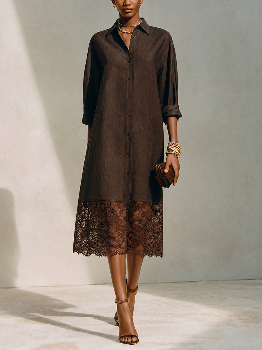 Trendé™ | Mila Leinenmix-Hemdkleid mit Spitzendetails und minimalistischem Stil