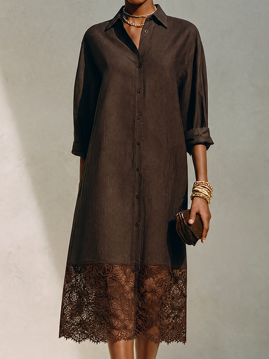 Trendé™ | Mila Leinenmix-Hemdkleid mit Spitzendetails und minimalistischem Stil