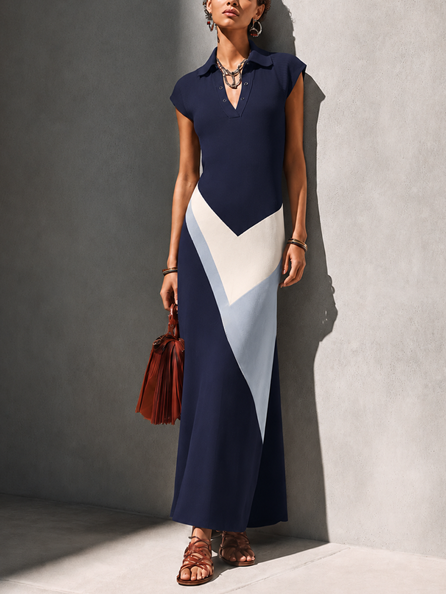 Trendé™ | Leonora Baumwollmix-Maxikleid mit V-Ausschnitt und Polokragen