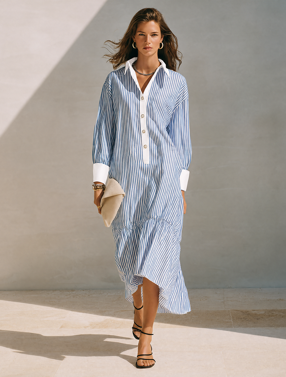 Trendé™ | Miranda Hemdkleid mit Streifenmuster und Kontrastdetails