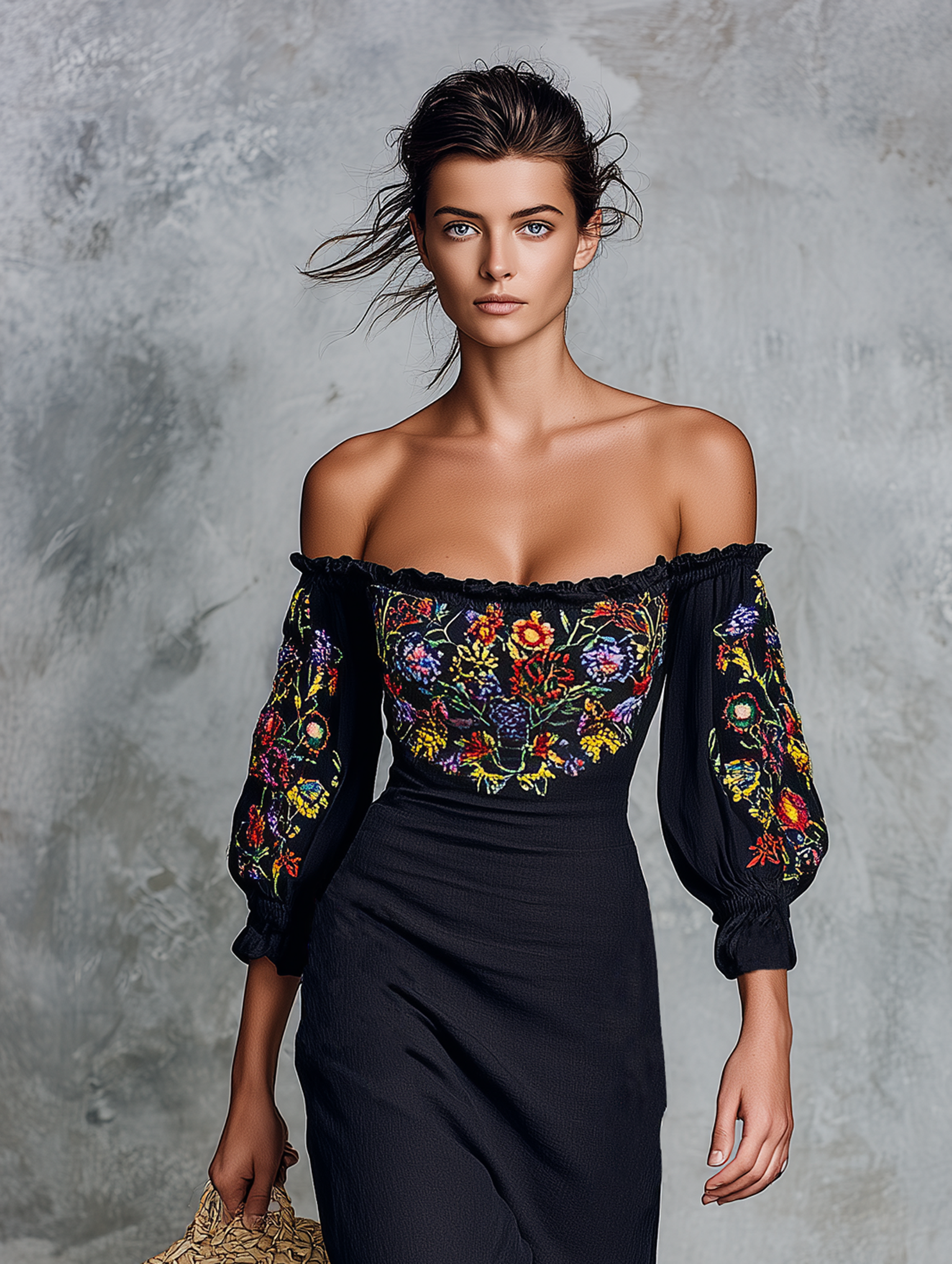 Trendé™ | Roxana Midikleid mit schulterfreiem Schnitt und Stickerei
