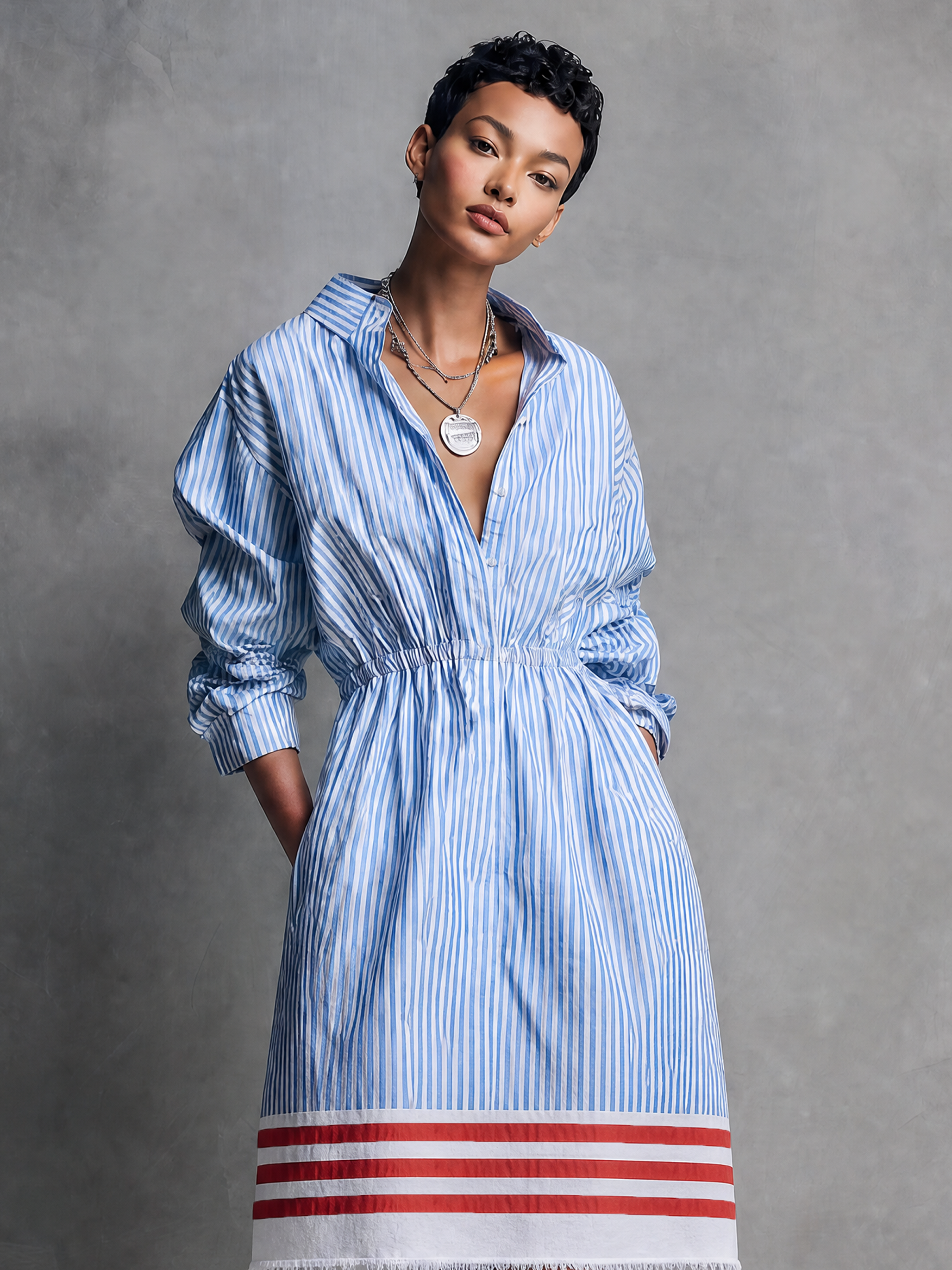Trendé™ | Noelia Midikleid mit Streifenmuster und Knopfleiste