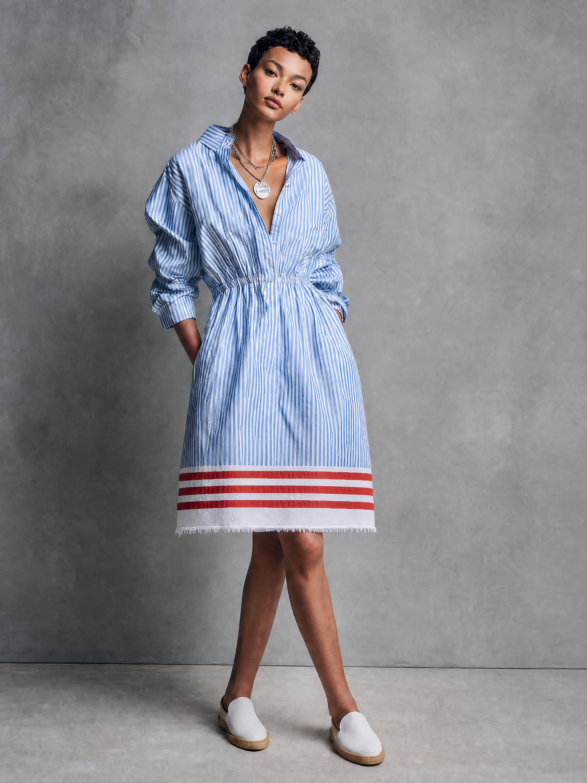 Trendé™ | Noelia Midikleid mit Streifenmuster und Knopfleiste