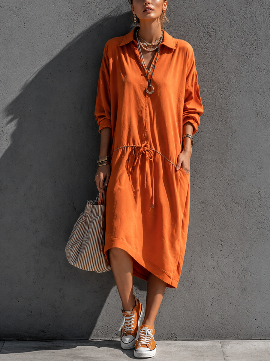Trendé™ | Wilma Baumwollmix-Midikleid mit Kordelzug und betonter Taille