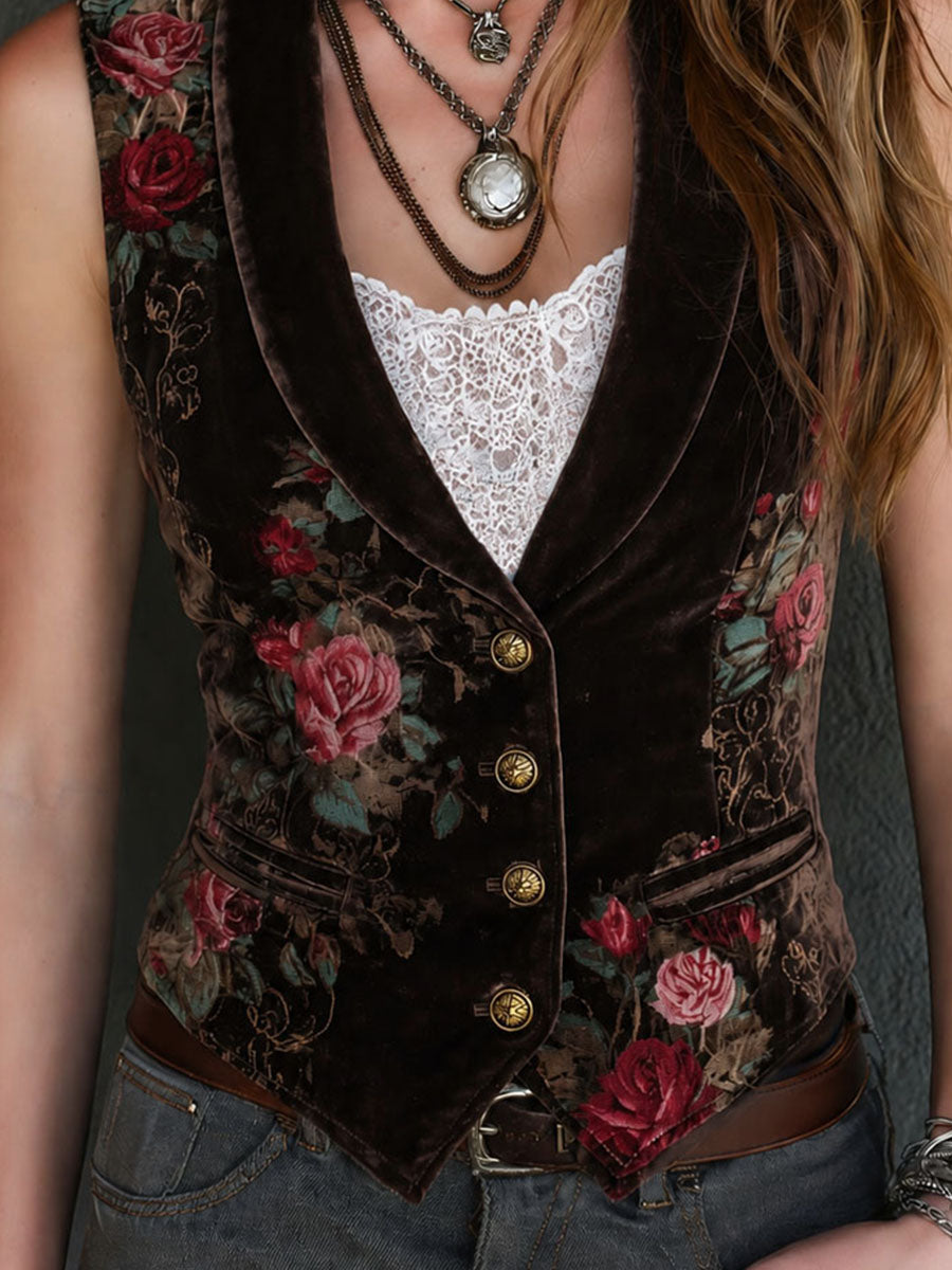Trendé™ | Valentina Samt-Weste mit Blumenmuster