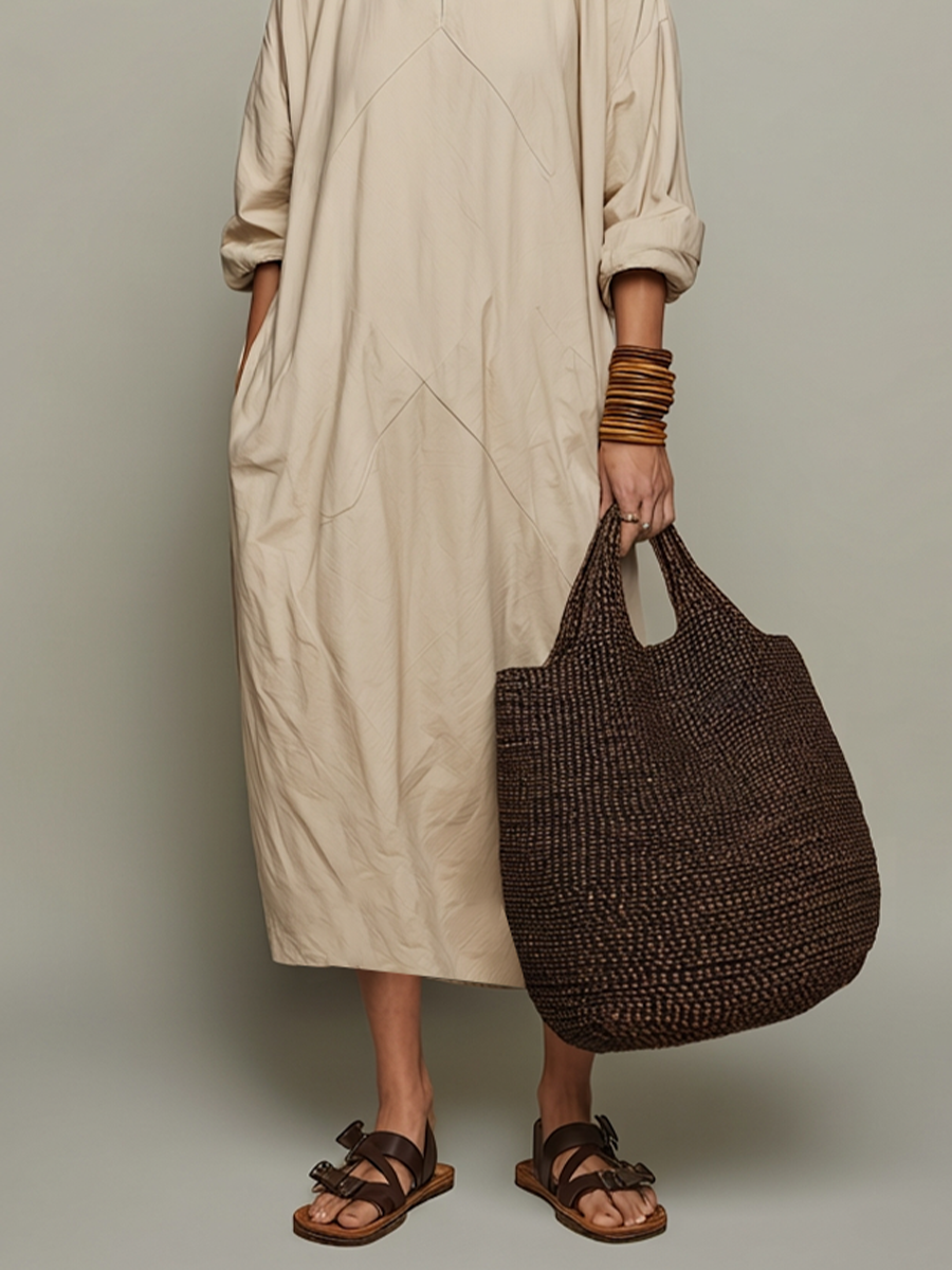 Trendé™ | Celestina Baumwoll-Kaftankleid mit Rundhalsausschnitt und lockerer Passform