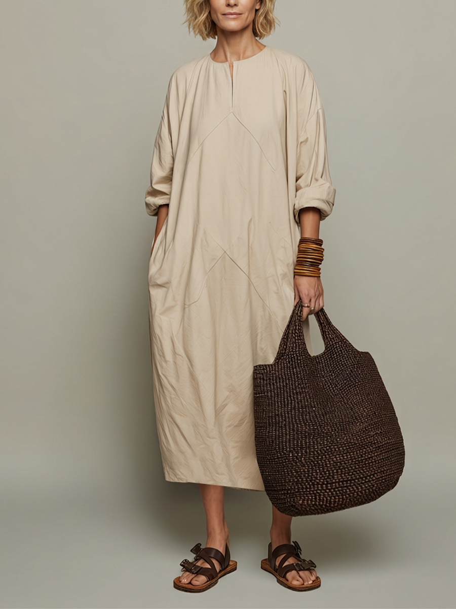 Trendé™ | Celestina Baumwoll-Kaftankleid mit Rundhalsausschnitt und lockerer Passform