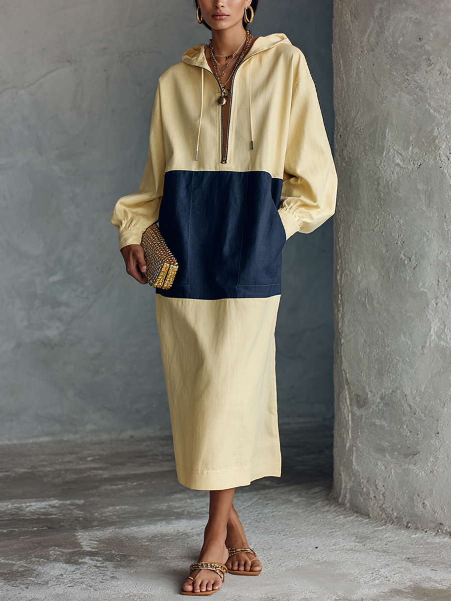 Trendé™ | Dominika Baumwollmix-Maxikleid mit langen Ärmeln und Reissverschluss