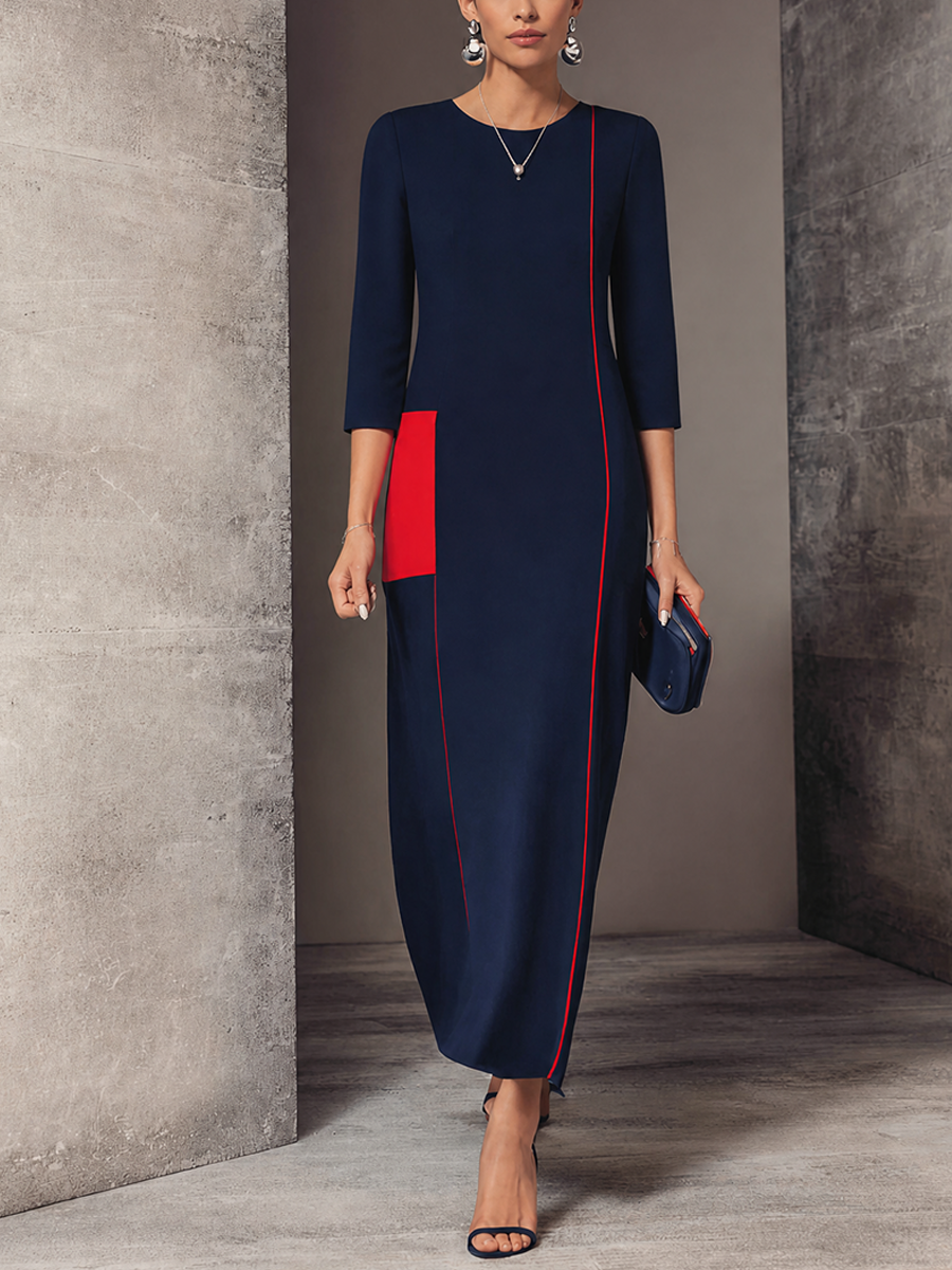 Trendé™ | Esmira Baumwollmix-Maxikleid mit Taschen und Kontrastdetails