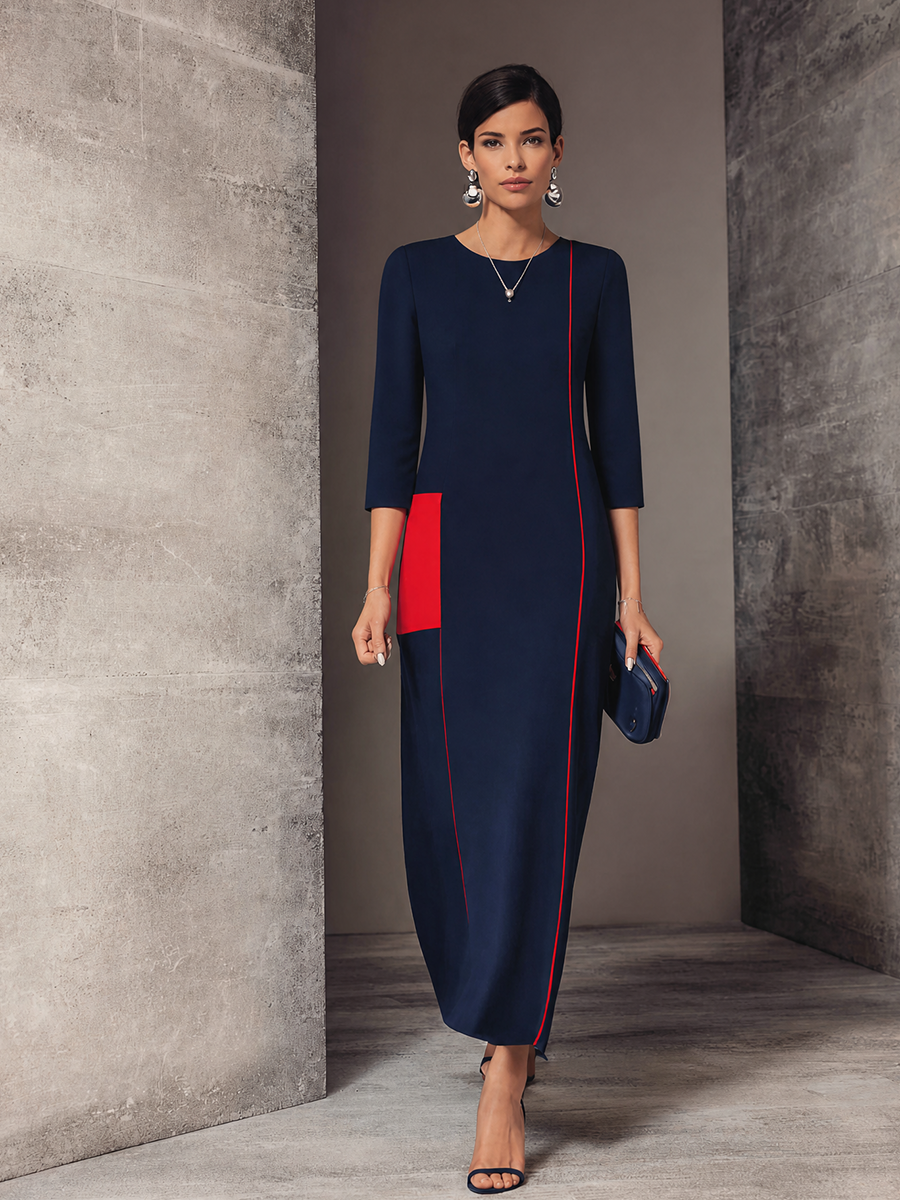 Trendé™ | Esmira Baumwollmix-Maxikleid mit Taschen und Kontrastdetails
