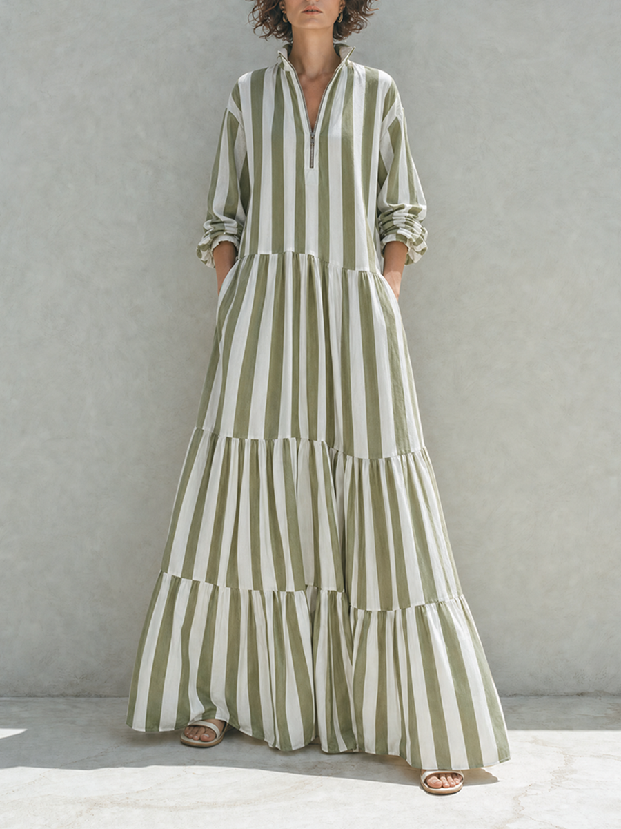 Trendé™ | Ivette Baumwoll-Maxikleid mit Streifenmuster und Reissverschluss