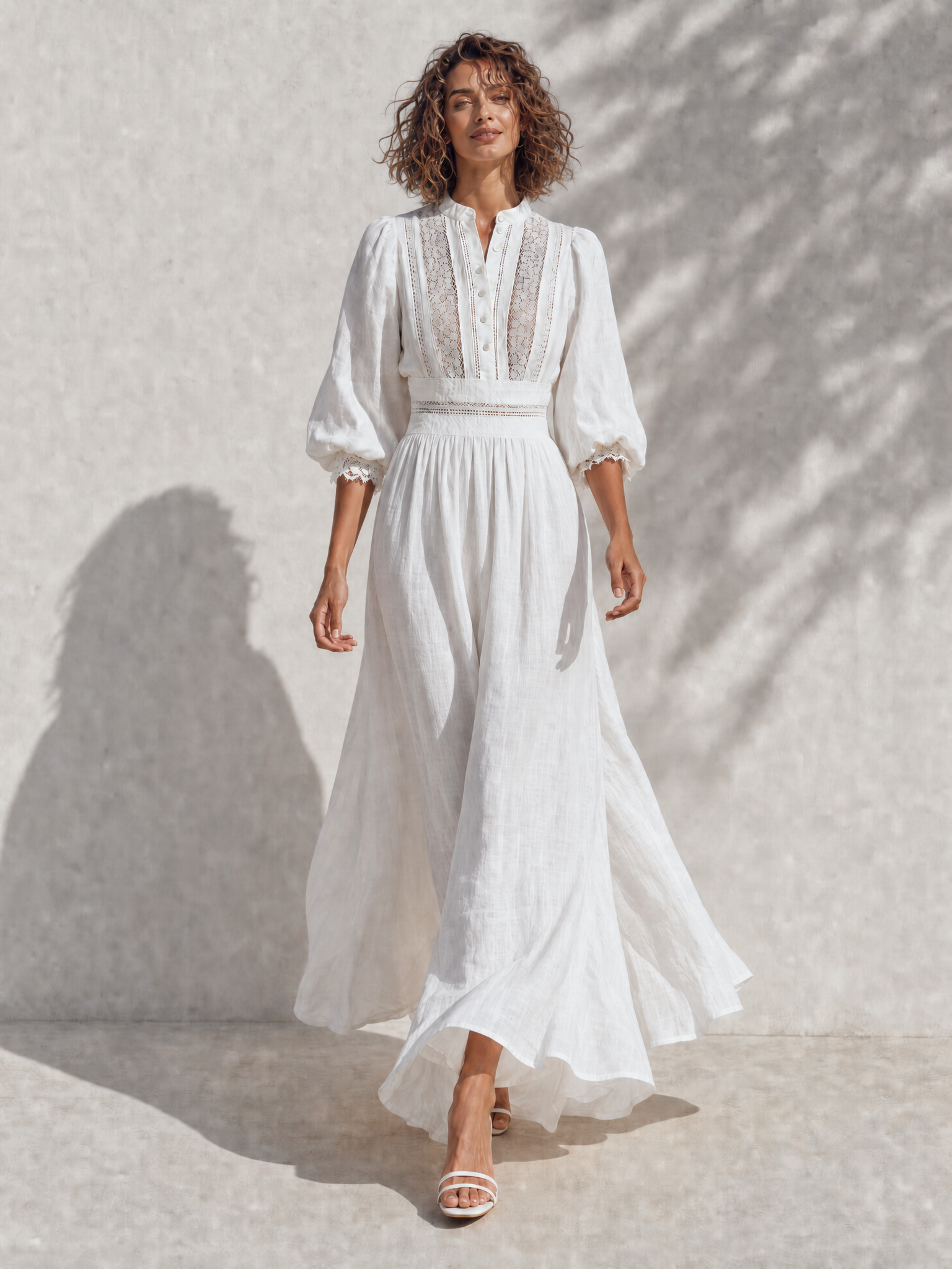 Trendé™ | Katja Leinenmix-Maxikleid mit Spitzendetails und betonter Taille