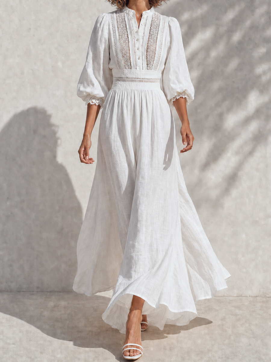 Trendé™ | Katja Leinenmix-Maxikleid mit Spitzendetails und betonter Taille