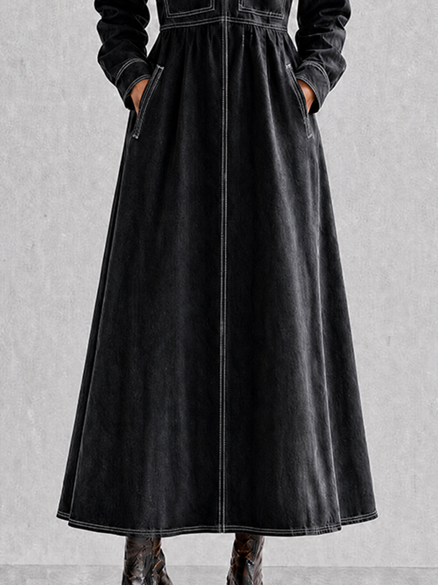 Trendé™ | Liselotte Denim-Maxikleid mit Kragen und betonter Taille