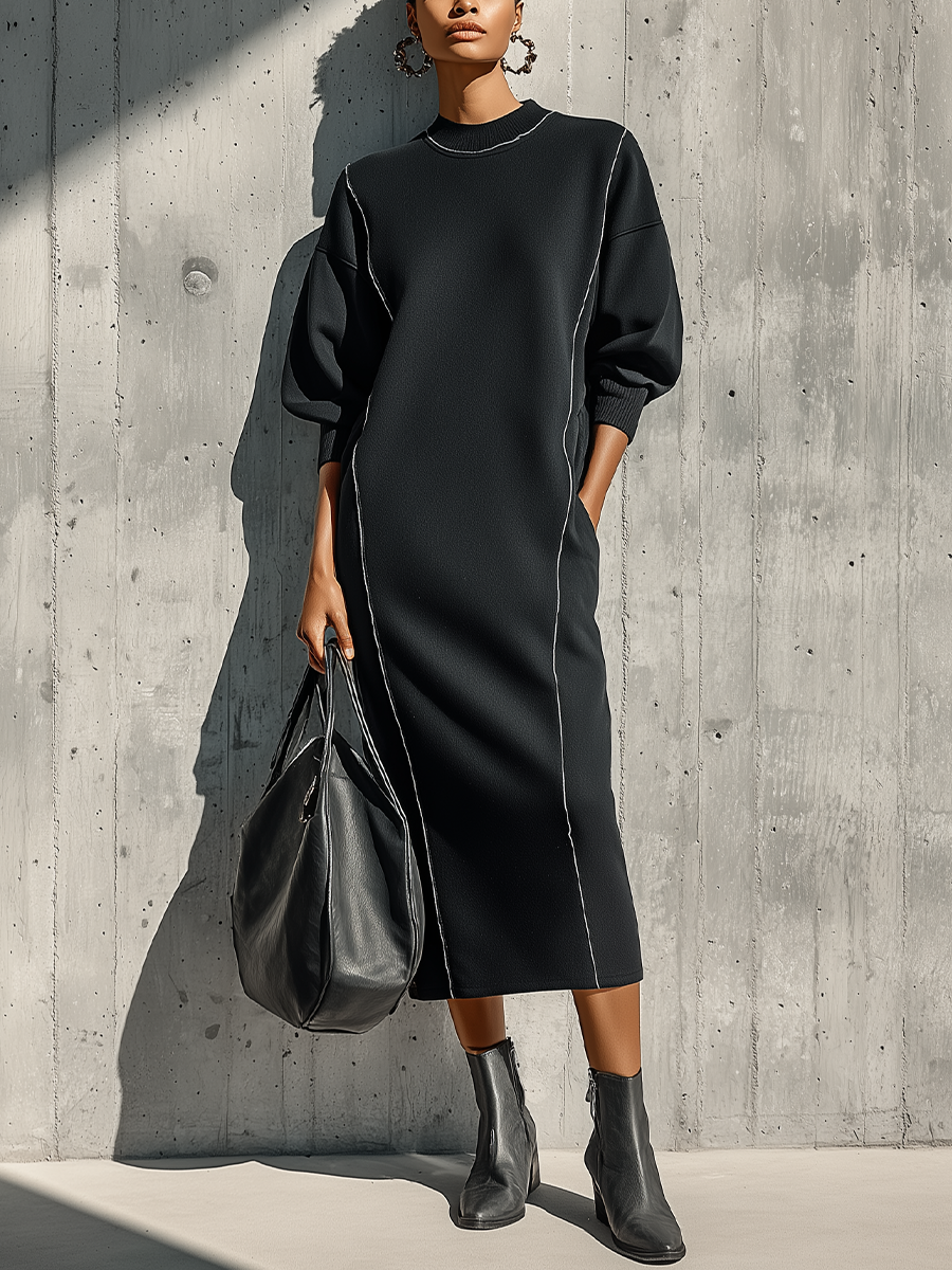 Trendé™ | Gianna Strick-Maxikleid mit Rundhalsausschnitt und langen Ärmeln