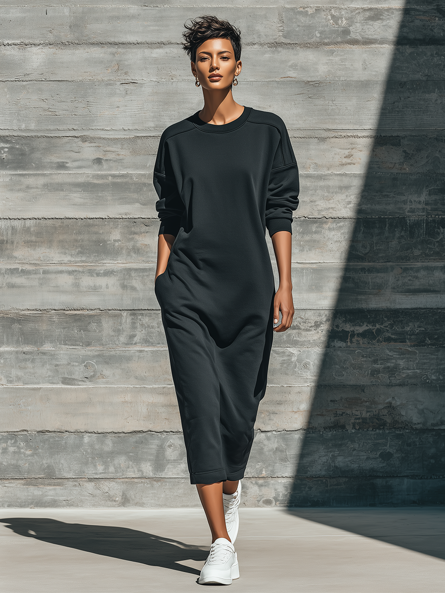 Trendé™ | Nadine Baumwollmix-Maxikleid mit langen Ärmeln und lockerer Passform