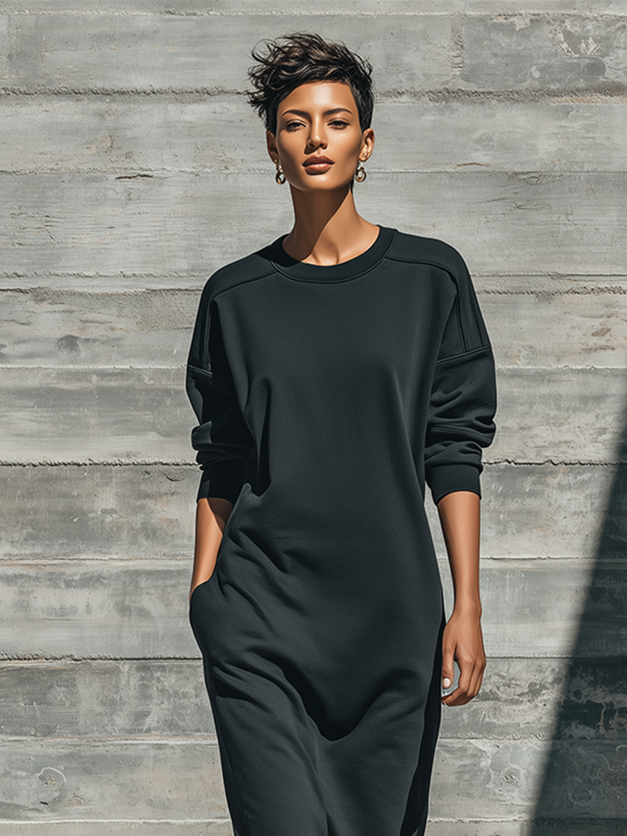 Trendé™ | Nadine Baumwollmix-Maxikleid mit langen Ärmeln und lockerer Passform