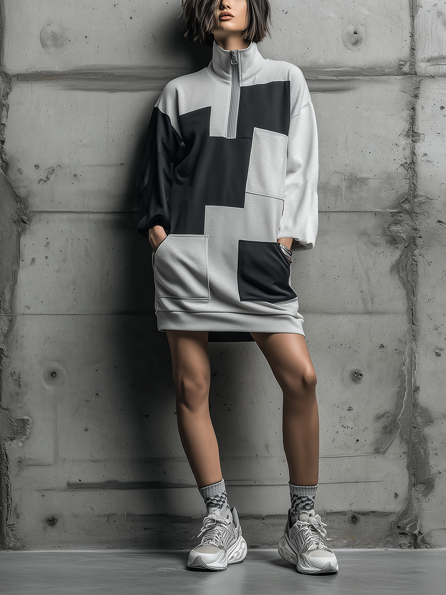 Trendé™ | Runa Strick-Hemdkleid mit Stehkragen und langen Ärmeln