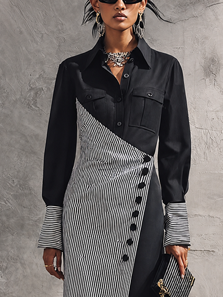 Trendé™ | Yvette Baumwollmix-Maxikleid mit Streifenmuster und Colorblock-Design