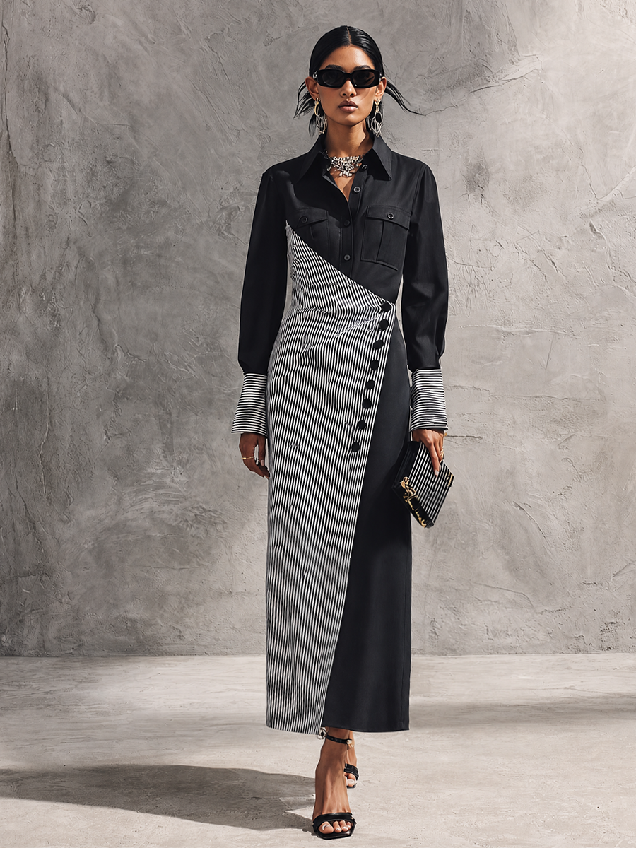 Trendé™ | Yvette Baumwollmix-Maxikleid mit Streifenmuster und Colorblock-Design