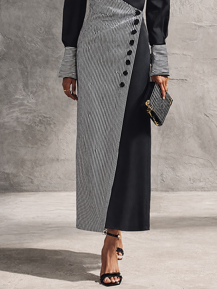 Trendé™ | Yvette Baumwollmix-Maxikleid mit Streifenmuster und Colorblock-Design