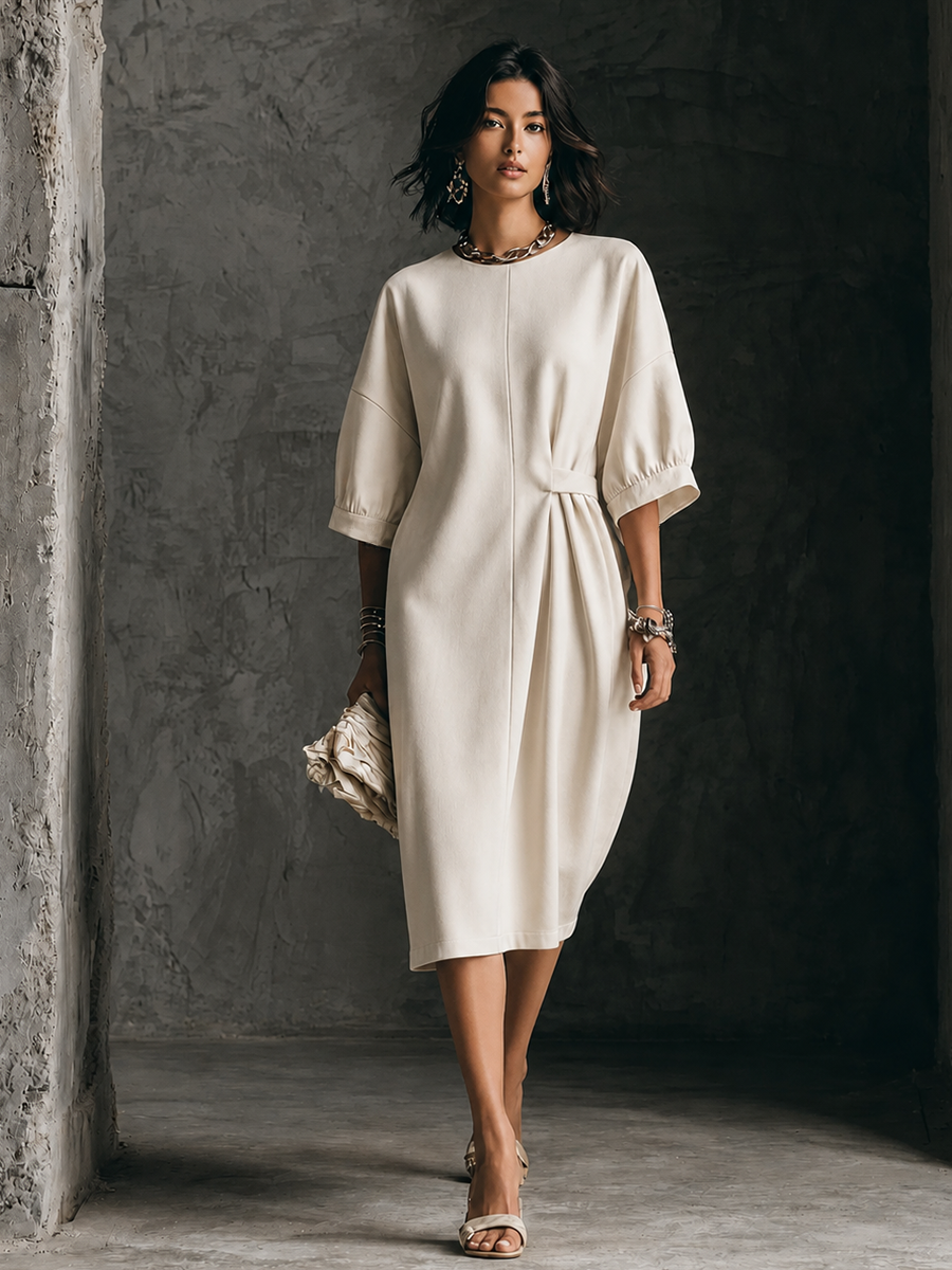 Trendé™ | Wanda Baumwollmix-Midikleid mit Puffärmeln und betonter Taille