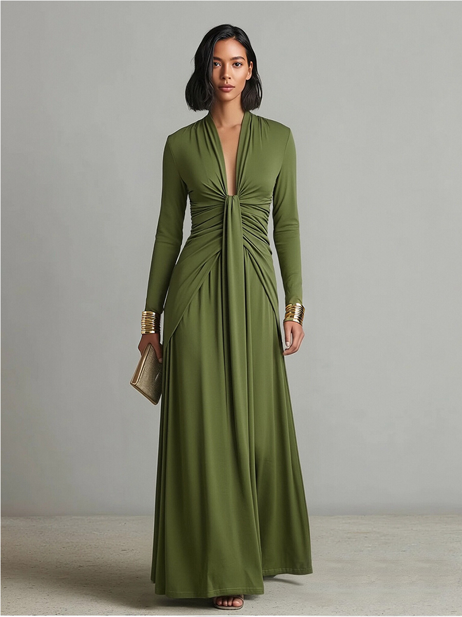 Trendé™ | Stella Satin-Maxikleid mit V-Ausschnitt und tiefem V-Ausschnitt
