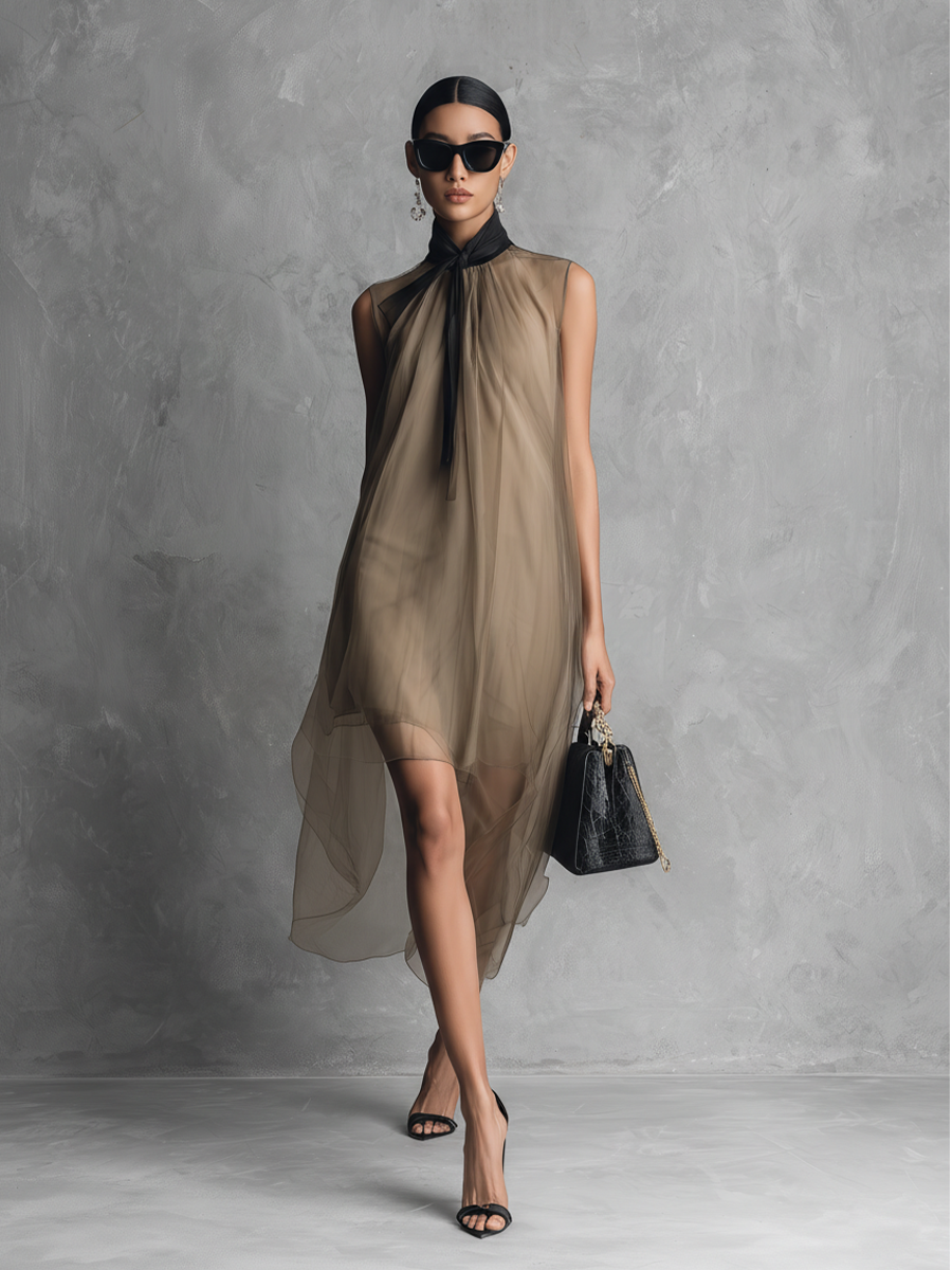 Trendé™ | Nina Chiffon-Kleid mit ärmellosem Schnitt und Colorblock-Design