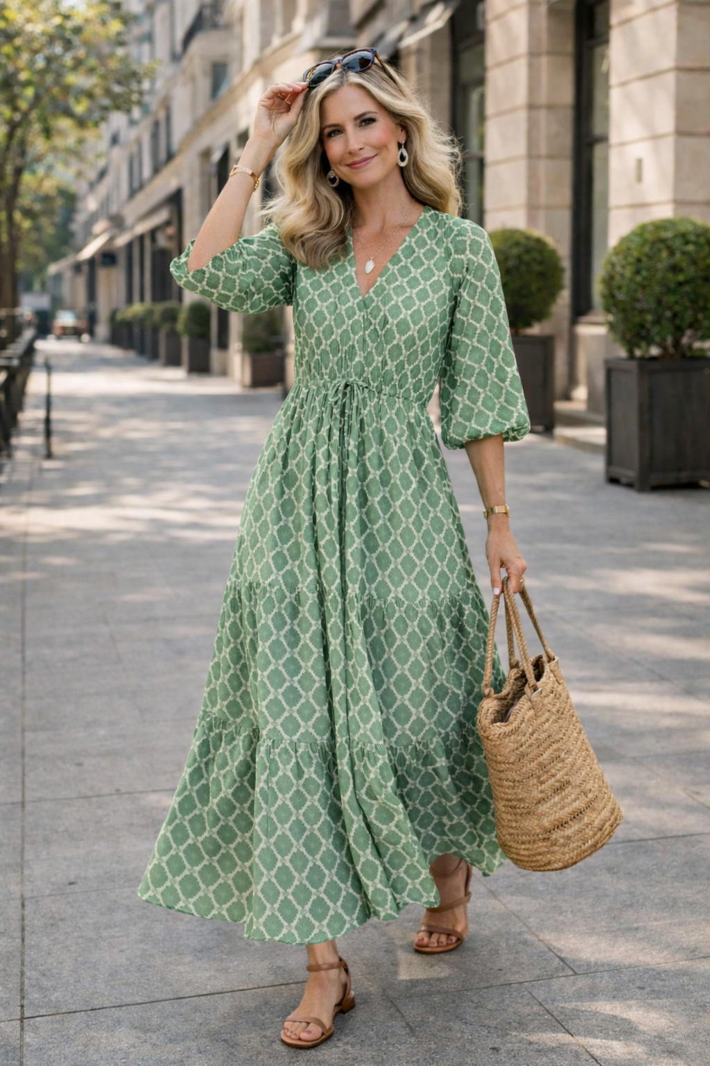 Trendé™ | Renate Boho-Maxikleid mit kurzem Ärmel