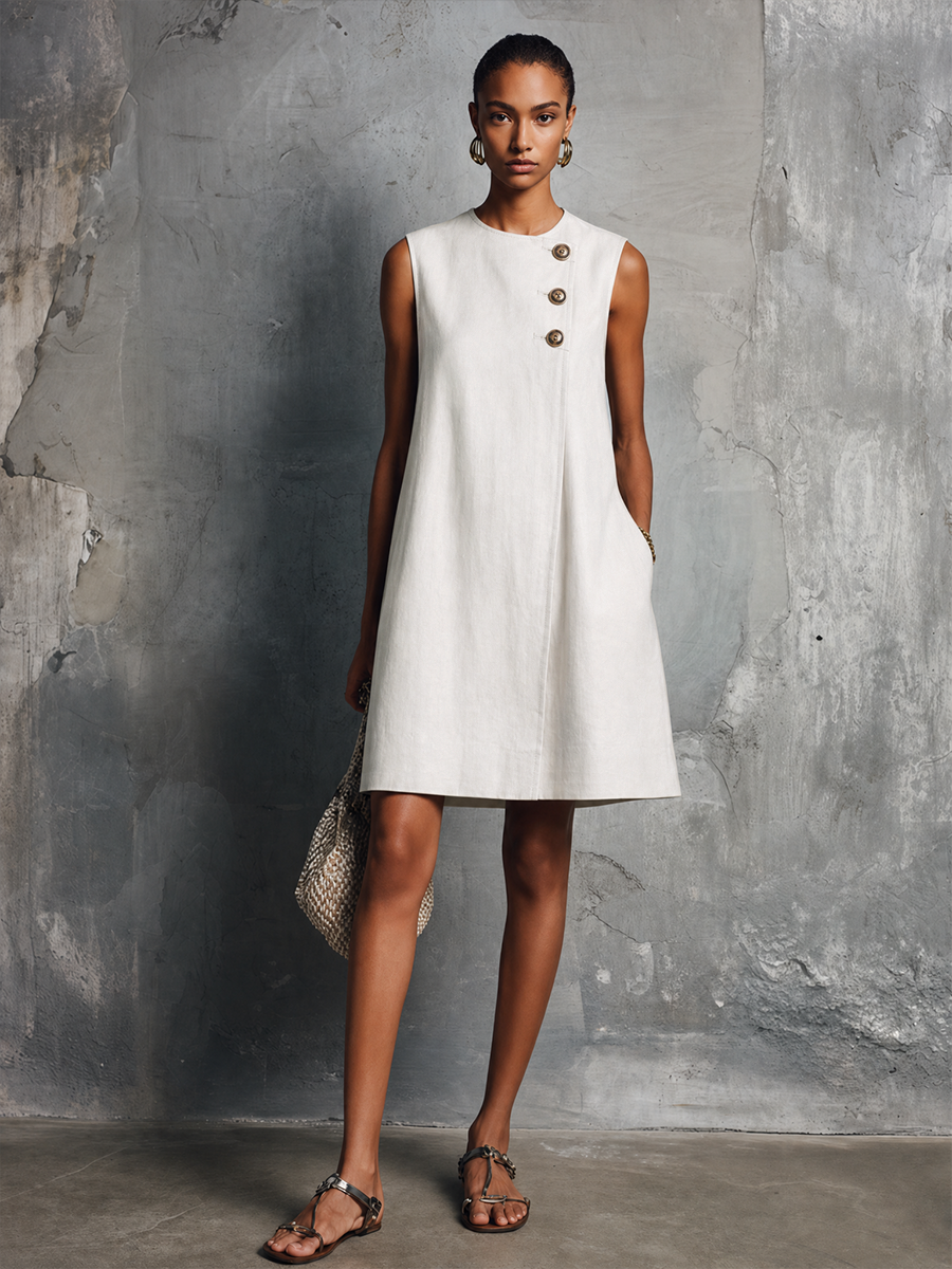 Trendé™ | Carina Leinenmix-Minikleid mit Rundhalsausschnitt und ärmellosem Schnitt