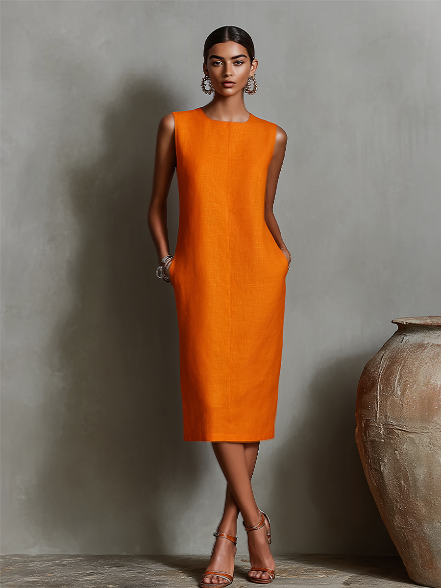 Trendé™ | Diana Leinenmix-Minikleid mit Rundhalsausschnitt und ärmellosem Schnitt