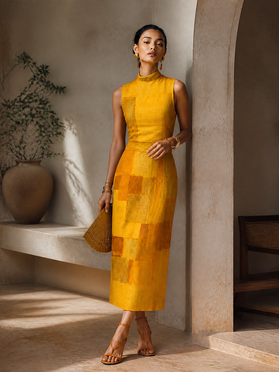 Trendé™ | Clara Baumwollmix-Midikleid mit ärmellosem Schnitt und Print