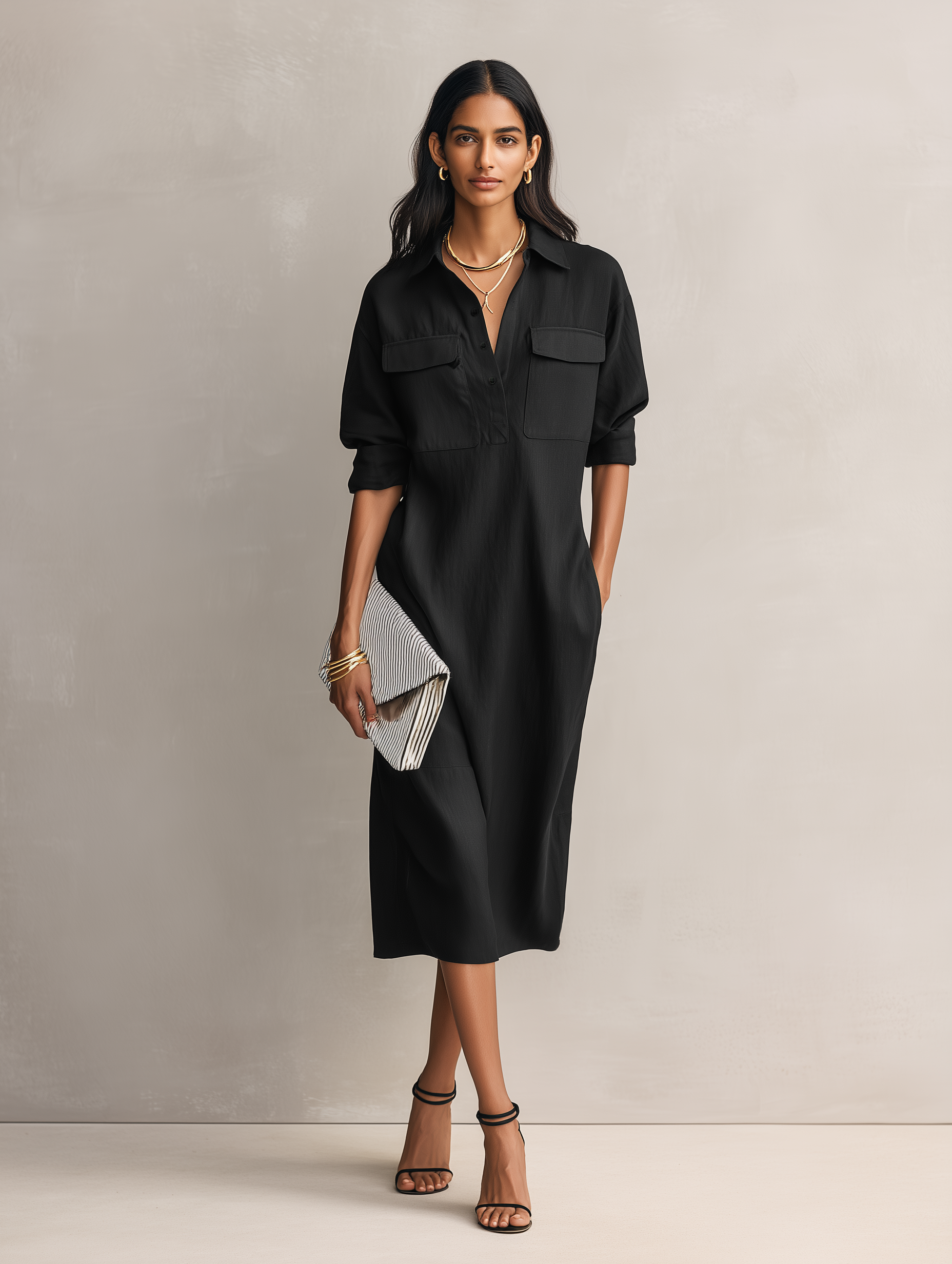 Trendé™ | Kaia Baumwoll-Leinen-Midikleid mit kurzen Ärmeln