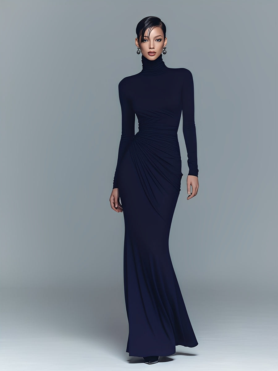 Trendé™ | Tamara Baumwollmix-Maxikleid mit Rollkragen und Drapierung