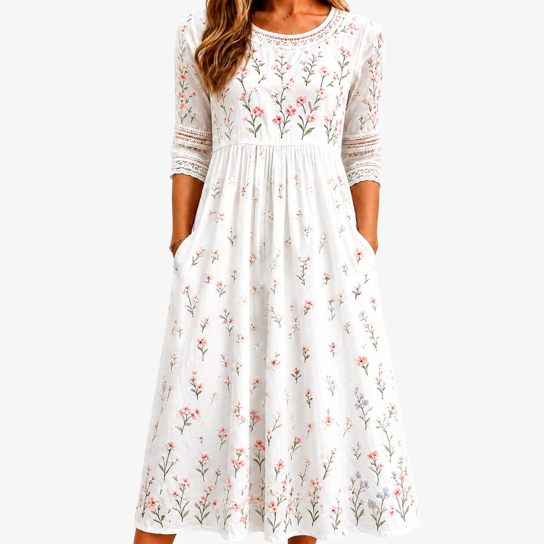 Trendé™ | Whispering Wildflower Midi-Kleid mit Taschen und Wildblumen