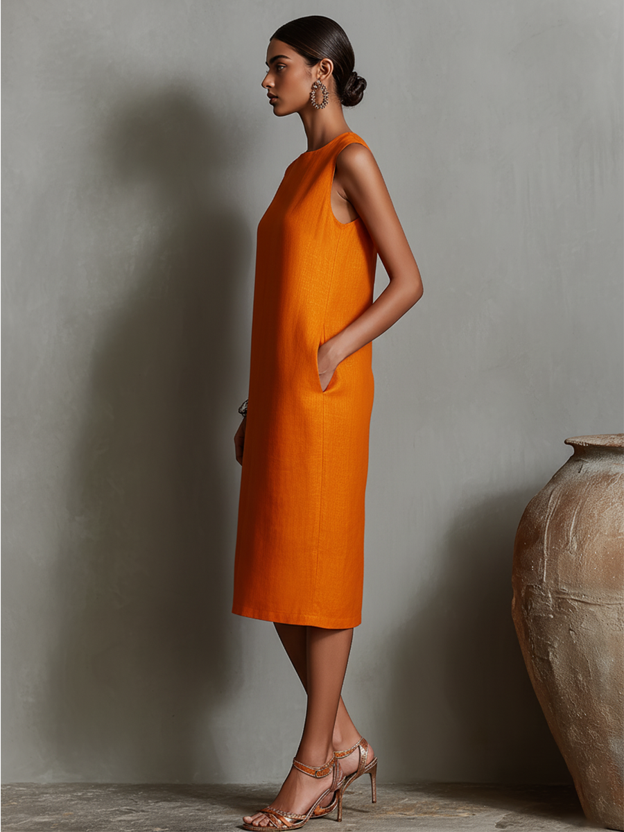 Trendé™ | Diana Leinenmix-Minikleid mit Rundhalsausschnitt und ärmellosem Schnitt