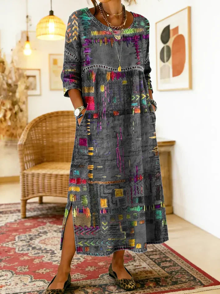 Elegantes Kleid mit ethnischem Patchwork