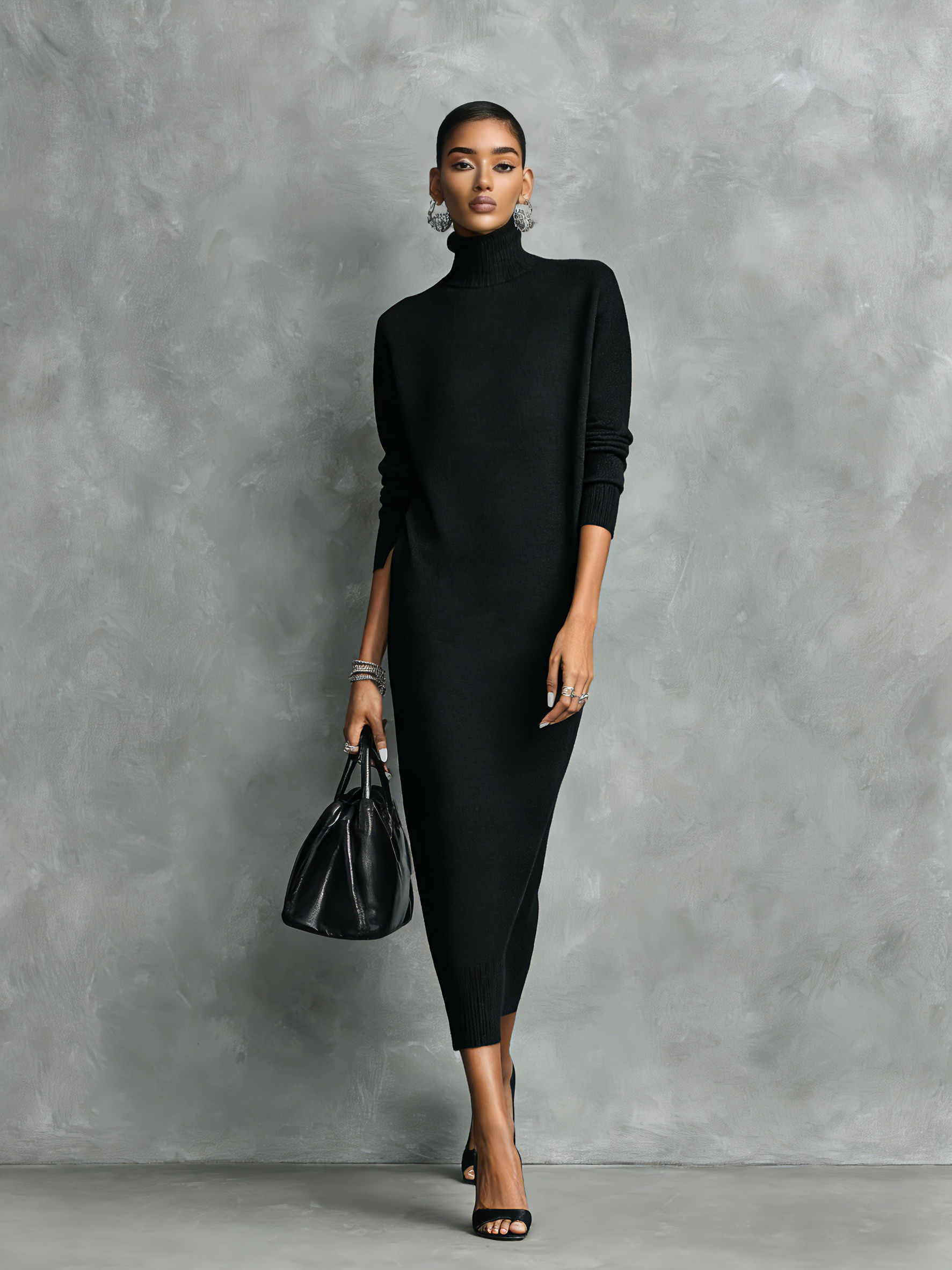 Trendé™ | Lucia Strick-Midikleid mit Rollkragen und langen Ärmeln