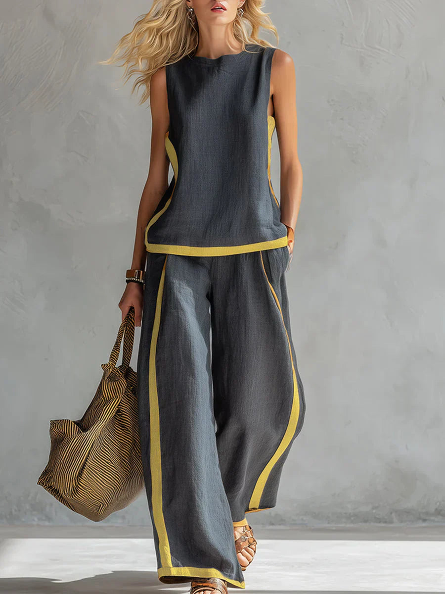 Trendé™ | Marguerite Weste-Hosen-Set mit zweifarbigen Details